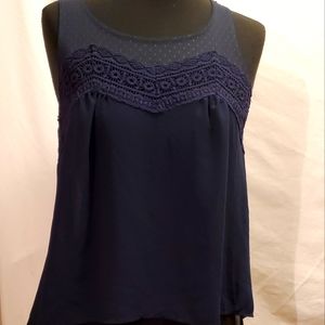 FOREVER 21, TANK TOP, DARK BLUE, SLEEVELESS AND SHEER. MEDIUM